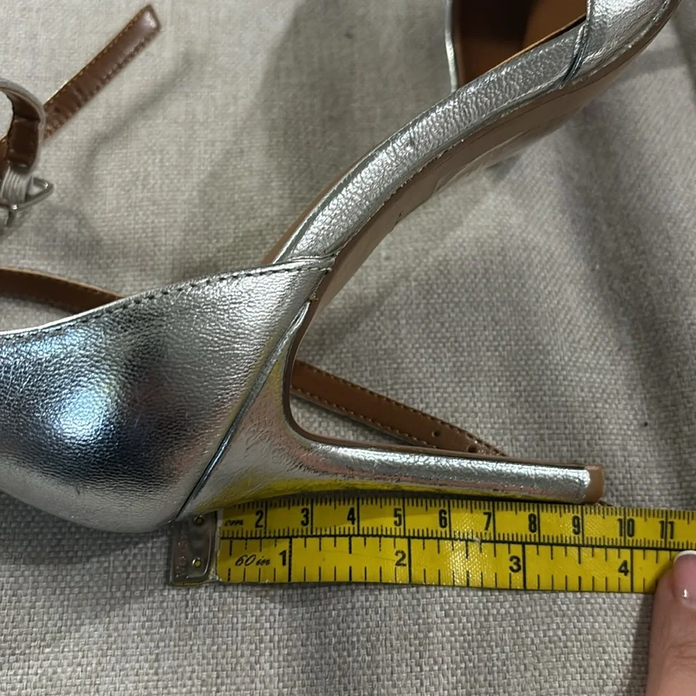 H by Halston “London” Silver Leather High Heel Ankle Strap Pump Sz 8 #12